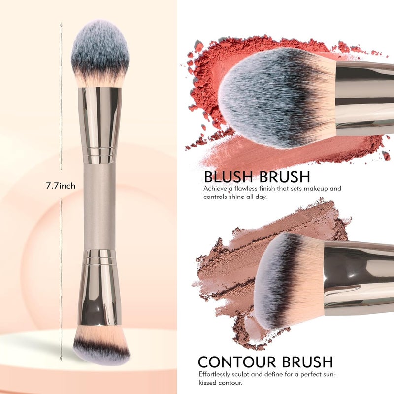 dpolla Dual-Ended Foundation Brush: Round & Angled Pro-Grade makeup brushes, 100% Vegan Synthetic Makeup Brush for Flawless Blending and Application of Liquid, Powder, Cream, Blush (Round Dual-Ended) - Image 3